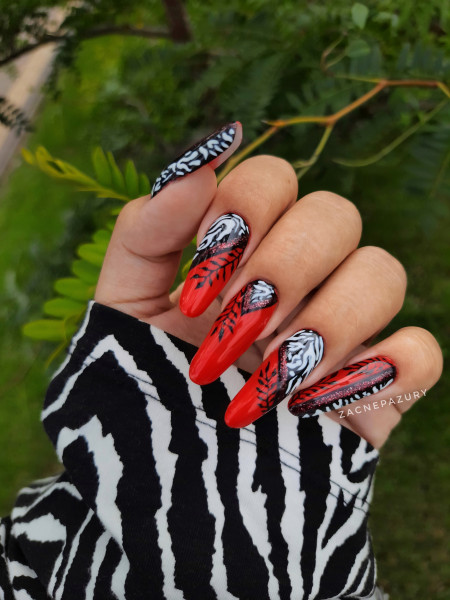 Paznokcie 🦓Red zebra nails❤